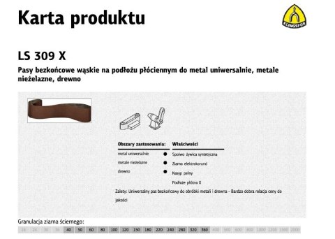 KLINGSPOR PASY BEZKOŃCOWE DO ELEKTRONARZĘDZI LS309X 50mm x 686mm gr.150 /20szt. KLINGSPOR