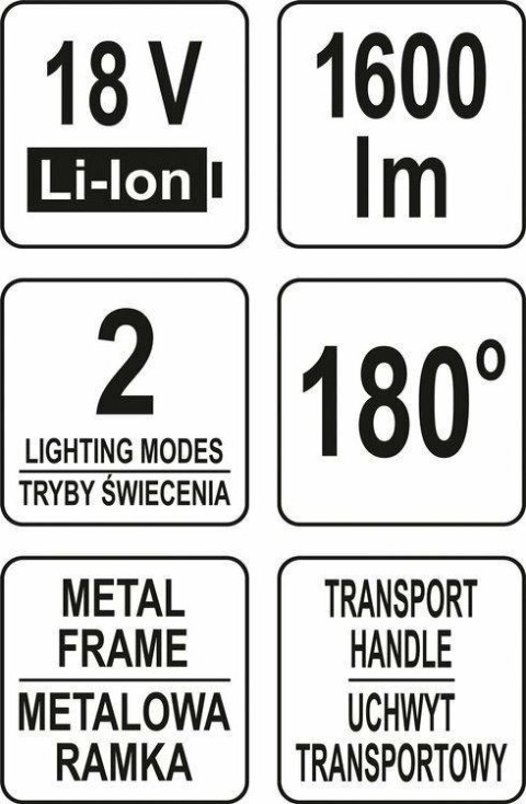 YATO REFLEKTOR LED 18V 1600LM 20W BEZ AKUMULATORA I ŁADOWARKI YATO