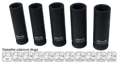 ADLER NASADKA UDAROWA DŁUGA 6-KĄTNA 1/2" 22mm ADLER