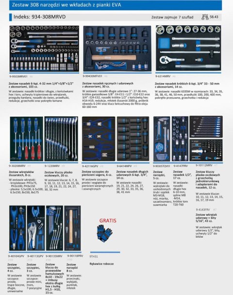 KING TONY WÓZEK WARSZTATOWY 10 SZUFLAD 308el. NIEBIESKI /TIR KING TONY