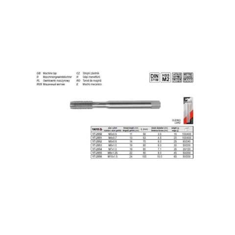 Yato Gwintownik Maszynowy M16, Din 371 Hss M2 Yt-2946