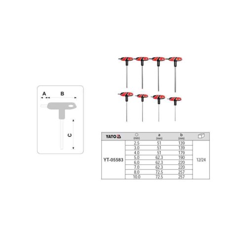 Yato Zestaw Kluczy Imbusowych Hex Z Rękojeścią 8El. 2,5-10Mm Yt-05583
