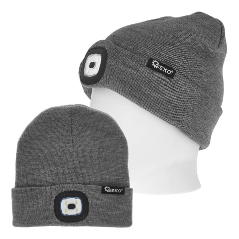 Czapka zimowa akumulatorowa z lampką LED (szary melanż) (100)