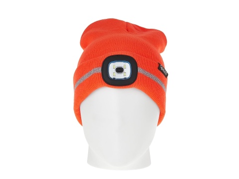 Czapka zimowa z odblaskiem akumulatorowa z lampką LED (pomarańczowa) (100)