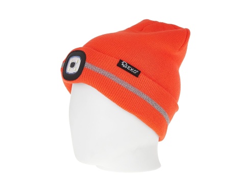 Czapka zimowa z odblaskiem akumulatorowa z lampką LED (pomarańczowa) (100)