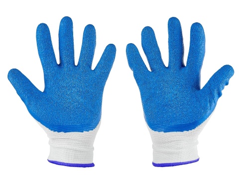 Rękawice ochronne poliestrowe r. 11 /latex biało-niebieskie/ (12/240)