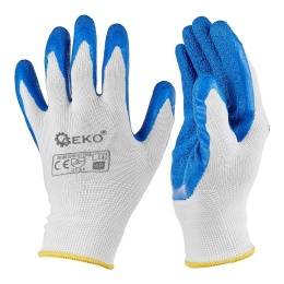 Rękawice ochronne poliestrowe r. 8 /latex biało-niebieskie/ (12/240)