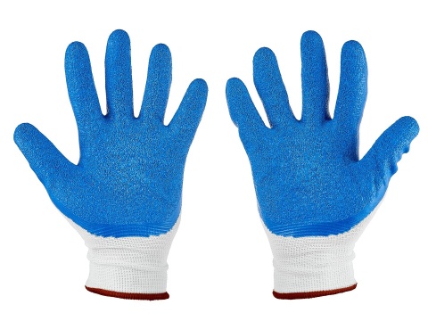 Rękawice ochronne poliestrowe r. 9 /latex biało-niebieskie/ (12/240)