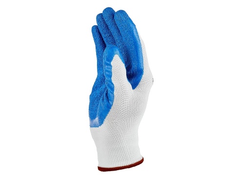 Rękawice ochronne poliestrowe r. 9 /latex biało-niebieskie/ (12/240)