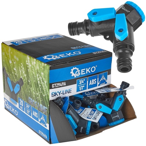 Rozdzielacz 2-drożny 3/4" z redukcją 1/2" i dwoma zaworami SKY-LINE - kartonik wystawowy (20/120)