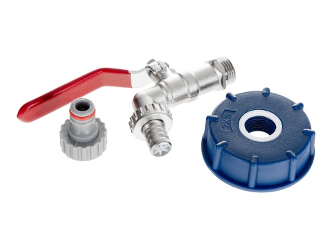 Zestaw - IBC nakrętka S60x6 + kran 1/2" z wyjściem na GZ 3/4" + wtyk na wąż 1/2" + nypel do szybkozłącza - mauser (40)