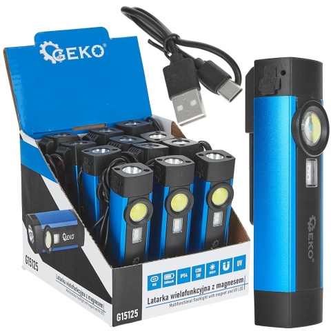 Latarka wielofunkcyjna z magnesem + UV LED COB 5W 2000mAh 300lm IP54 - kartonik wystawowy (12/96)