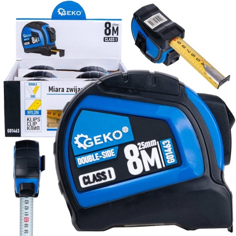 Miara zwijana nylon dwustronna z autostopem 8m/25mm KLASA I - kartonik wystawowy (6/60)