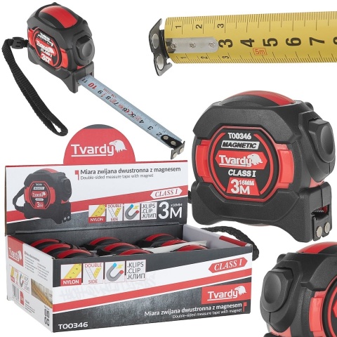 Miara zwijana nylon dwustronna z magnesem i autostopem 3m/16mm KLASA I - kartonik wystawowy (12/120)