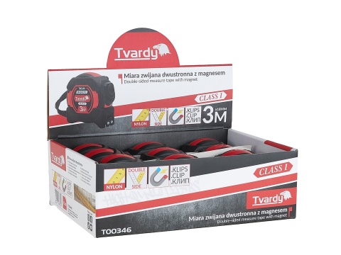 Miara zwijana nylon dwustronna z magnesem i autostopem 3m/16mm KLASA I - kartonik wystawowy (12/120)