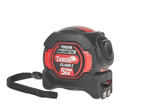 Miara zwijana nylon dwustronna z magnesem i autostopem 5m/25mm KLASA I - kartonik wystawowy (6/60)