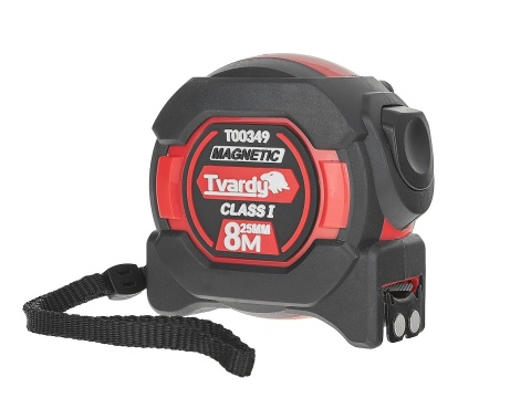 Miara zwijana nylon dwustronna z magnesem i autostopem 8m/25mm KLASA I - kartonik wystawowy (6/60)