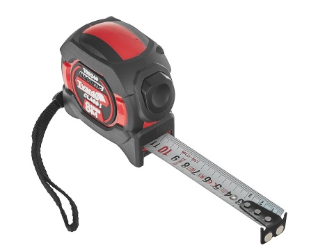 Miara zwijana nylon dwustronna z magnesem i autostopem 8m/25mm KLASA I - kartonik wystawowy (6/60)