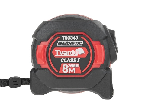 Miara zwijana nylon dwustronna z magnesem i autostopem 8m/25mm KLASA I - kartonik wystawowy (6/60)