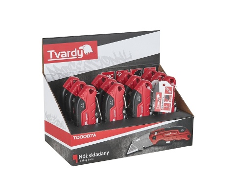 Nożyk składany FASTFOLD z ostrzem trapezowym 60x19x0.6mm SK2H TVARDY - kartonik wystawowy (12/96)