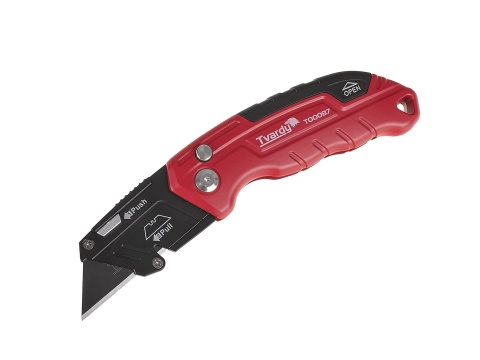 Nożyk składany FASTFOLD z ostrzem trapezowym 60x19x0.6mm SK2H TVARDY - kartonik wystawowy (12/96)