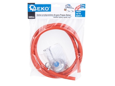 Zestaw przyłączeniowy do gazu Propan-Butan - reduktor kątowy, opaski i wąż 2m