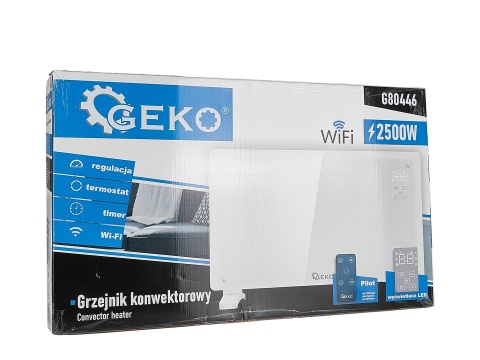 Grzejnik konwektorowy szklany biały z LCD, pilotem sterowania i WiFi 2500W (1)