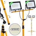 Naświetlacz LED 2x100W ze statywem budowlanym teleskopowym i przewodem - barwa biała neutralna 4500K (1)