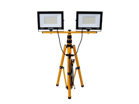 Naświetlacz LED 2x100W ze statywem budowlanym teleskopowym i przewodem - barwa biała neutralna 4500K (1)