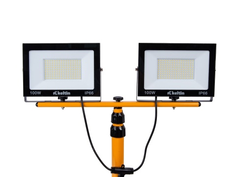Naświetlacz LED 2x100W ze statywem budowlanym teleskopowym i przewodem - barwa biała zimna 6500K (1)
