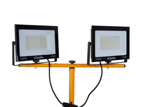 Naświetlacz LED 2x100W ze statywem budowlanym teleskopowym i przewodem - barwa biała zimna 6500K (1)