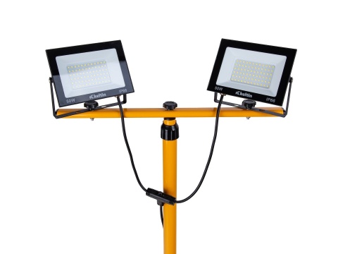 Naświetlacz LED 2x50W ze statywem budowlanym teleskopowym i przewodem - barwa biała neutralna 4500K (1)
