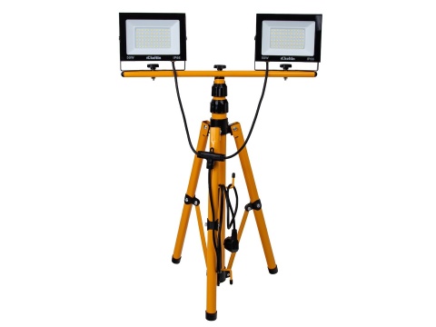 Naświetlacz LED 2x50W ze statywem budowlanym teleskopowym i przewodem - barwa biała zimna 6500K (1)