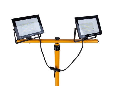 Naświetlacz LED 2x50W ze statywem budowlanym teleskopowym i przewodem - barwa biała zimna 6500K (1)