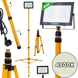 Naświetlacz LED 50W ze statywem budowlanym teleskopowym i przewodem - barwa biała neutralna 4500K (1)