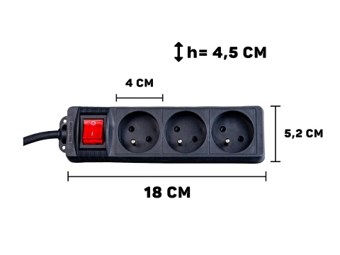 Przedłużacz elektryczny - listwa zasilająca czarna 3 gniazda 3m (40)