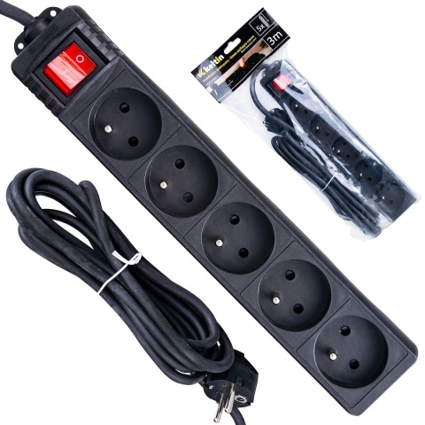 Przedłużacz elektryczny - listwa zasilająca czarna 5 gniazd 3m (40)