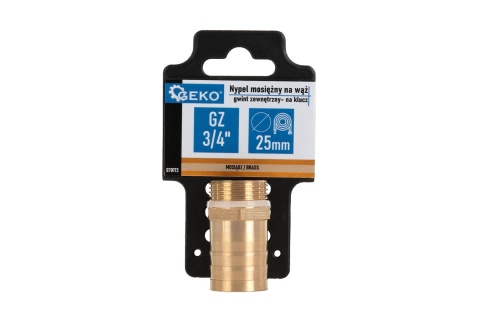 Nypel mosięzny na wąż 25mm - gwint zewnętrzny 3/4" - na klucz (250)