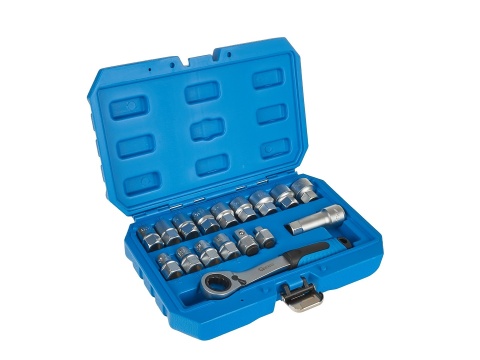 Zestaw nasadek przelotowych spline z grzechotką 10-24mm 17el. CrV (10)