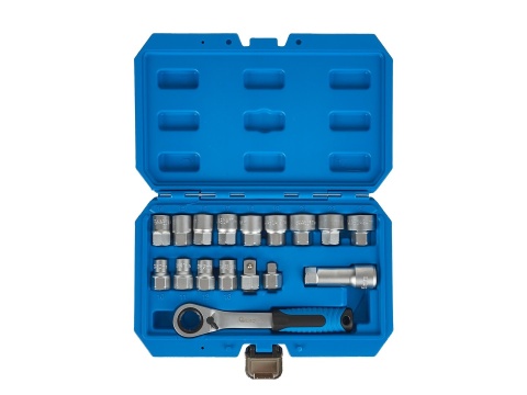 Zestaw nasadek przelotowych spline z grzechotką 10-24mm 17el. CrV (10)