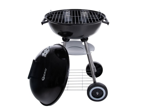 Grill węglowy okrągły z pokrywą i pokrowcem - ruszt średnica 39cm (1)