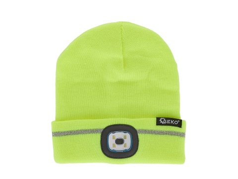 Czapka zimowa z odblaskiem akumulatorowa z lampką LED (żółta) (100)