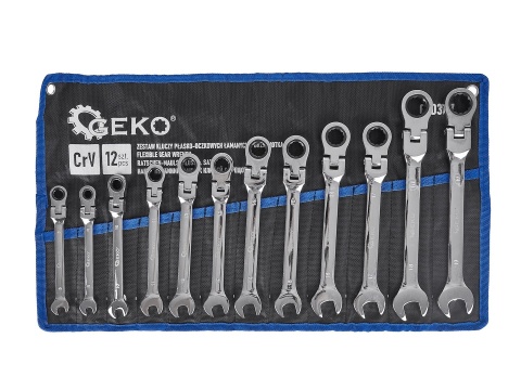 Kpl. kluczy płasko-oczkowych z grzechotką łamanych 12 el. 8-19mm (8)