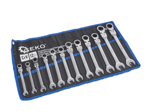 Kpl. kluczy płasko-oczkowych z grzechotką łamanych 12 el. 8-19mm (8)