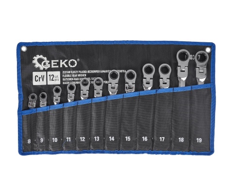 Kpl. kluczy płasko-oczkowych z grzechotką łamanych 12 el. 8-19mm (8)