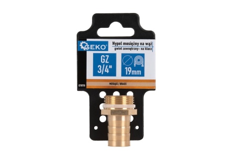 Nypel mosiężny na wąż 19mm - gwint zewnętrzny 3/4" - na klucz (250)