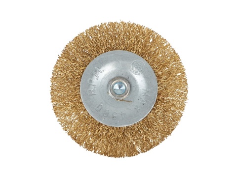 Szczotka druciana tarcz. mosiądz 60mm z trzpieniem (100)