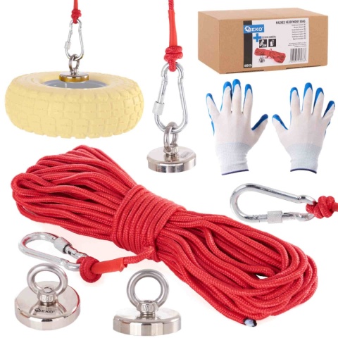 Magnes neodymowy 85kg - zestaw z liną 20m i rękawicami (16)