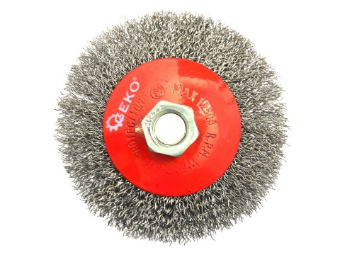 Szczotka druciana obrot.boczna 100mm M14 drut karbowany stalowy (60)
