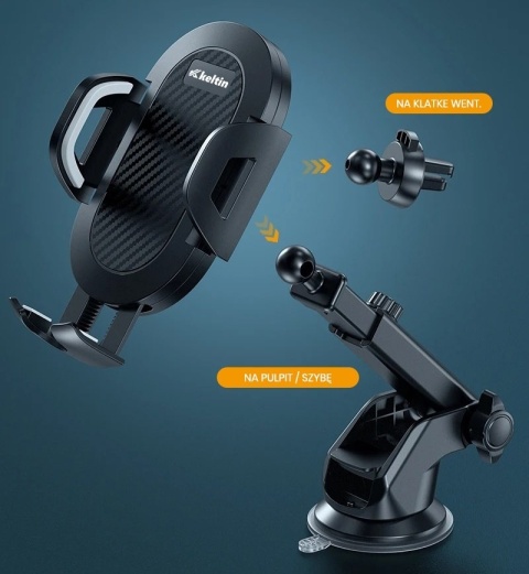 Uchwyt teleskopowy do telefonu 3w1 - szyba, kokpit, kratka nawiewu (100)